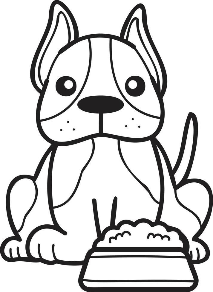Hand Drawn French bulldog with food illustration in doodle style vector