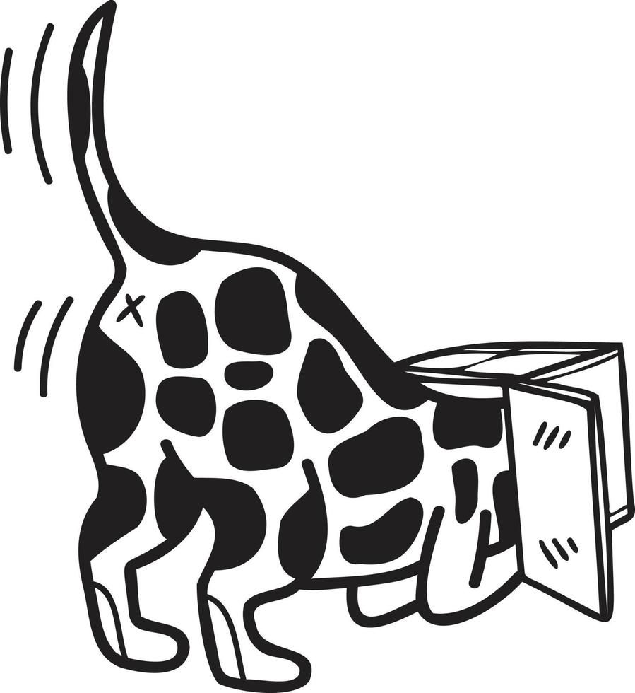 Hand Drawn Dalmatian Dog playing with box illustration in doodle style vector