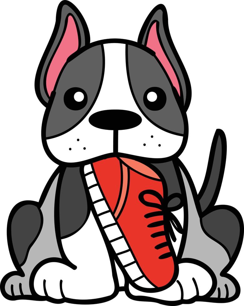 Hand Drawn French bulldog holding shoes illustration in doodle style vector