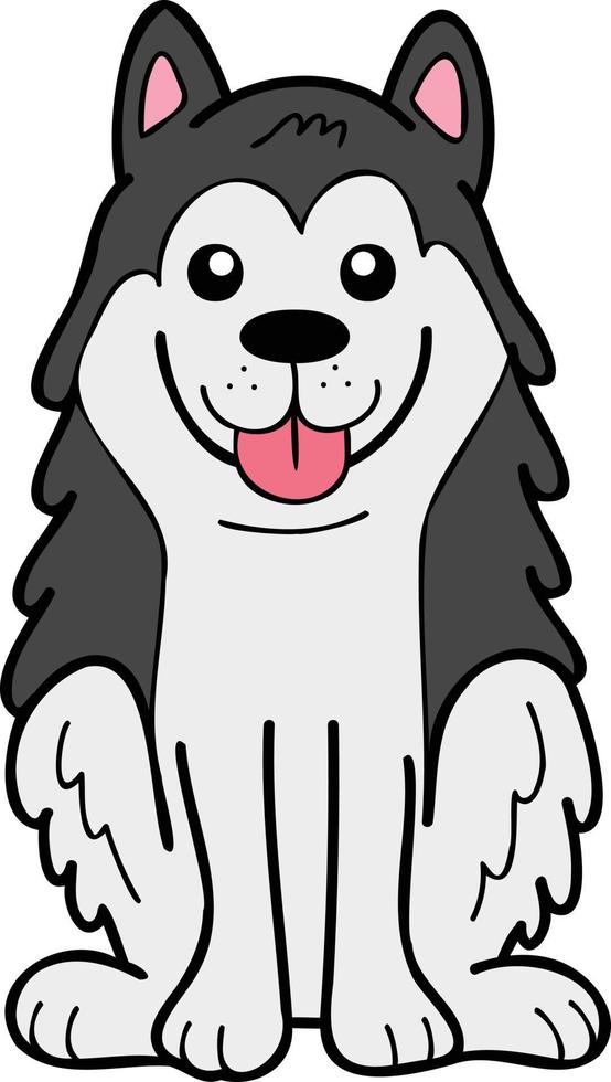 perro husky dibujado a mano sentado esperando la ilustración del propietario en estilo garabato vector