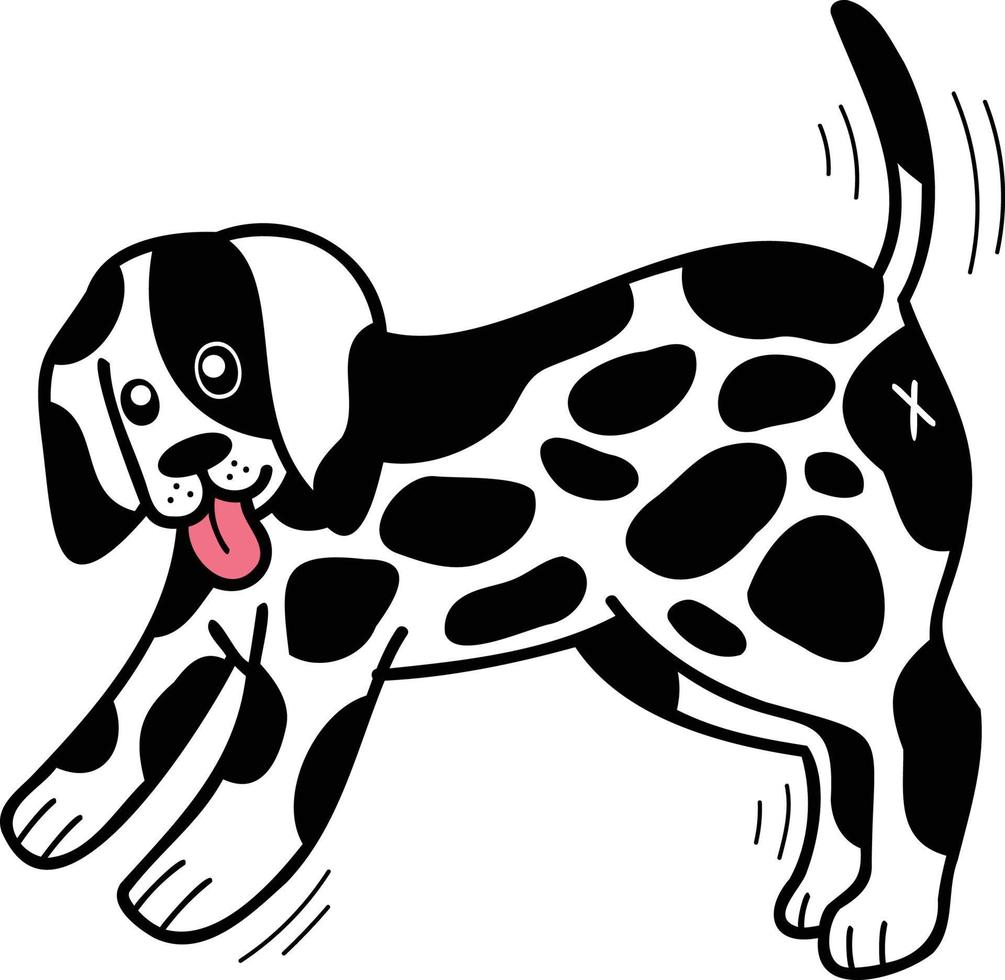 dibujado a mano perro dálmata caminando ilustración en estilo doodle vector