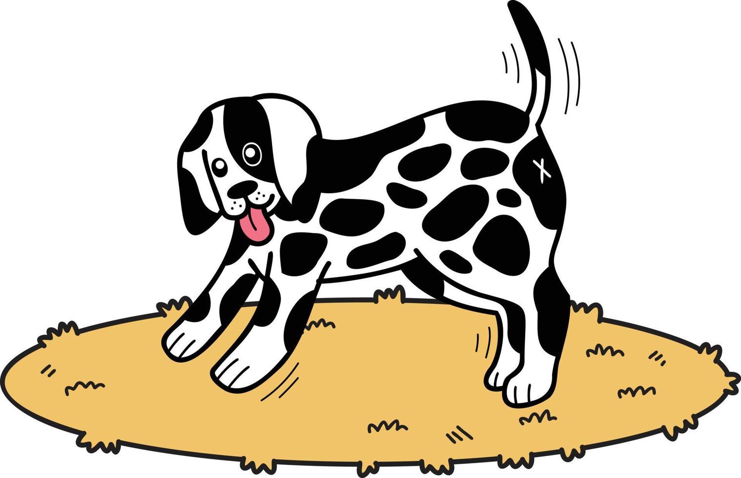 dibujado a mano perro dálmata caminando ilustración en estilo doodle vector