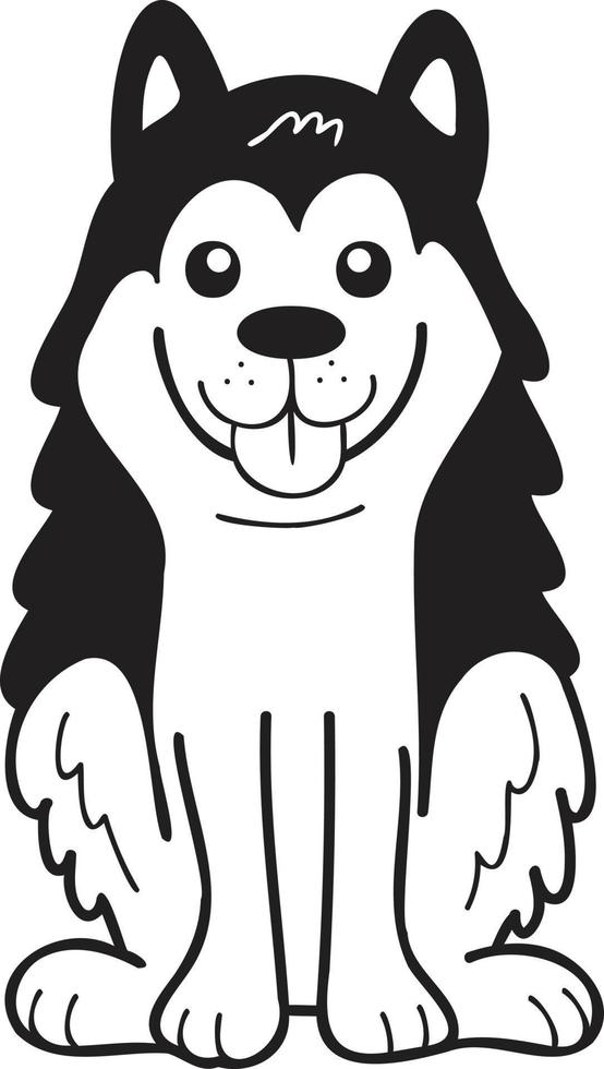 Hand Drawn husky Dog sitting waiting for owner illustration in doodle style vector