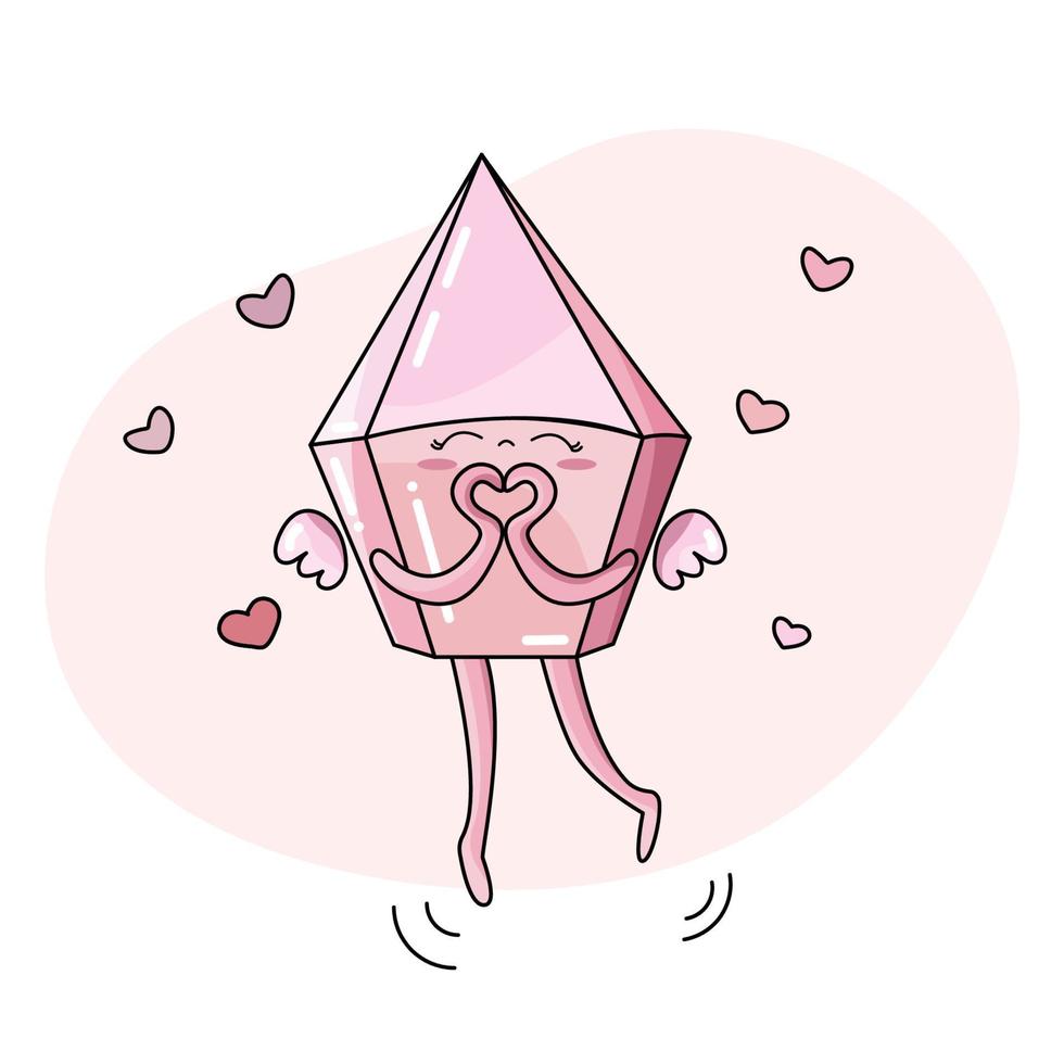 the flat pink kawaii crystal  with hearts in romantic mood vector