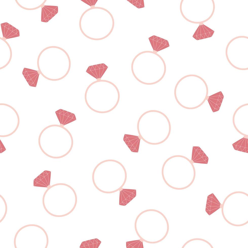 Diamond wedding ring seamless pattern on white background. Background for Valentine's day, wedding, engagement design. vector