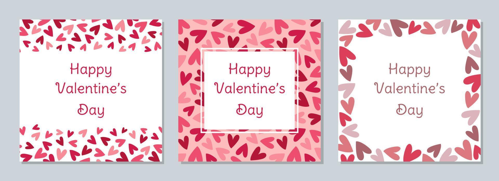 Set of Valentine's Day greeting cards with hearts pattern. Template for social media, banner, flyer, invitation, postcard. vector