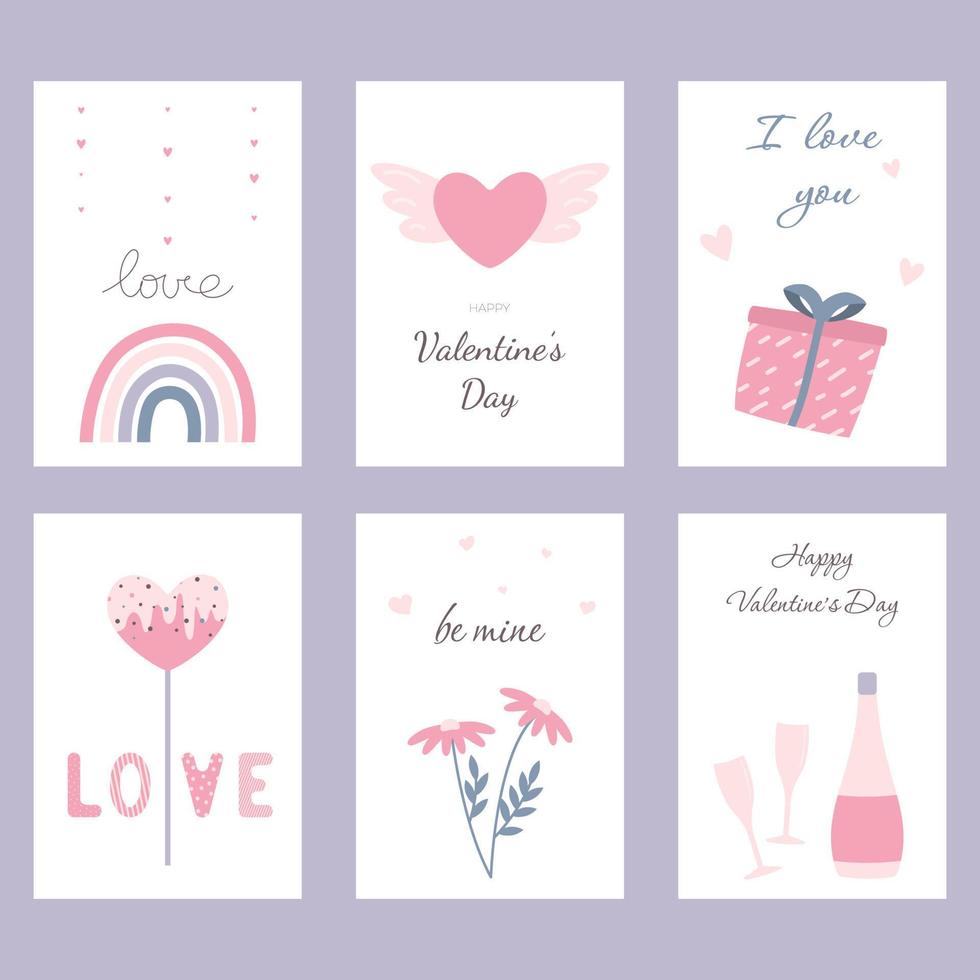 set of romantic postcard vector