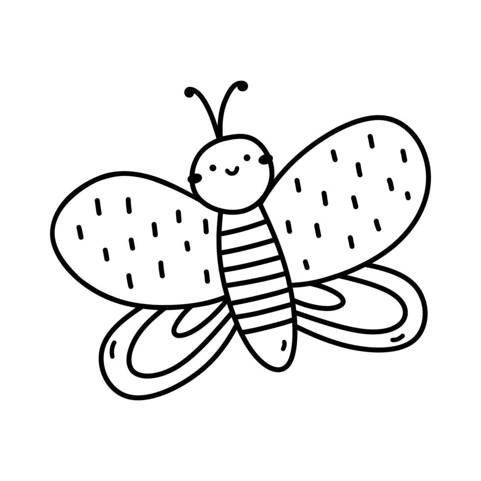 Cute and funny flying butterfly isolated on white background. Vector hand-drawn illustration in doodle style. Perfect for decorations, logo, various designs.