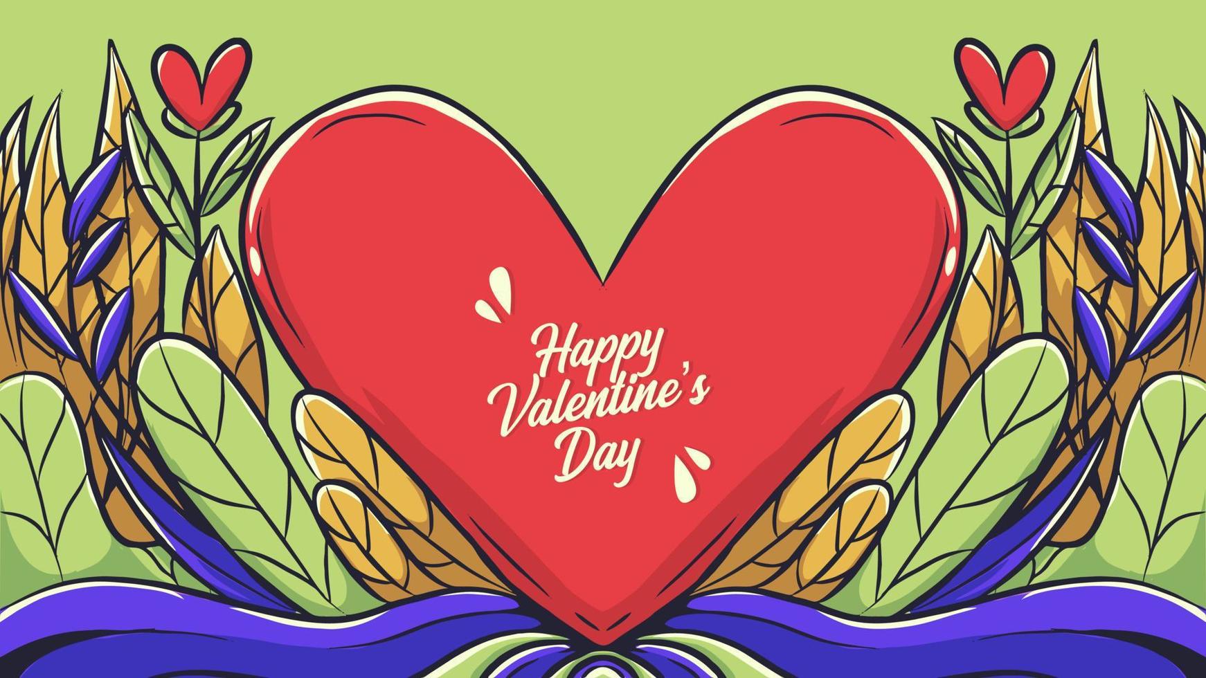 valentine background with illustration of flora and heart vector