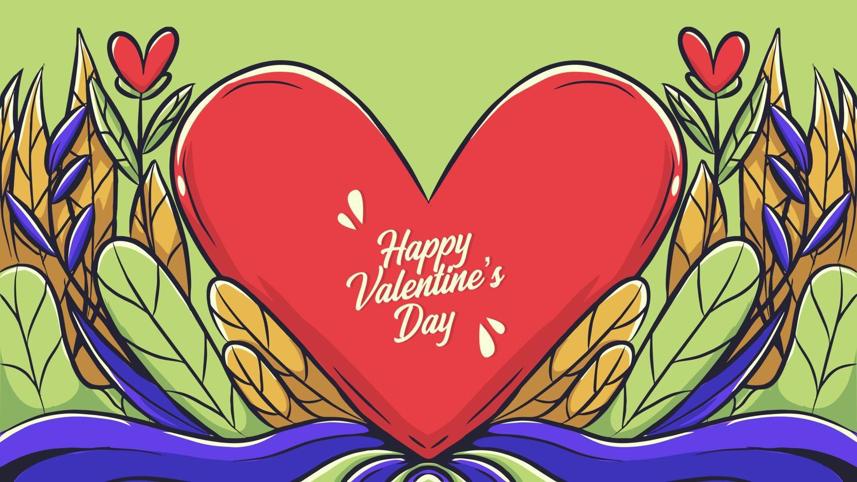 fondo de san valentín con ilustración de flora y corazón vector