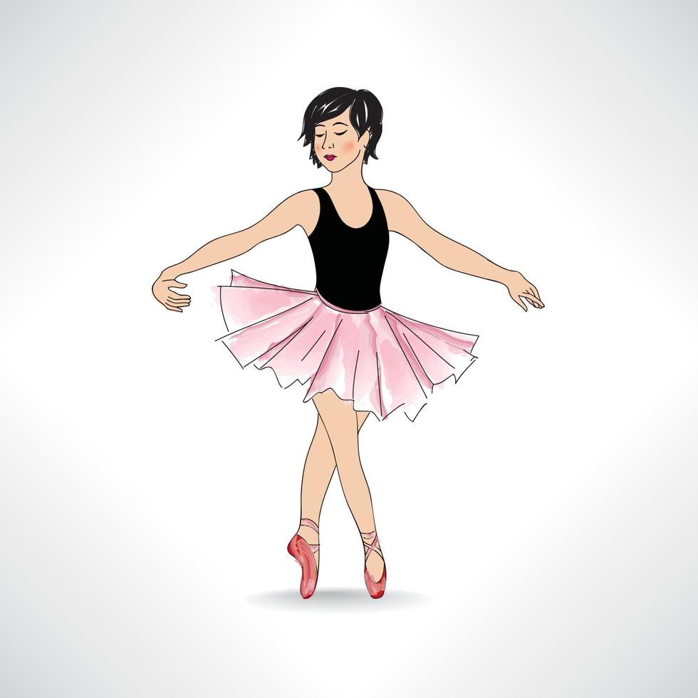 chica bailando con zapatillas de ballet y tutú de ballet. pequeña bailarina aislada. ilustración de baile de clase de ballet. vector