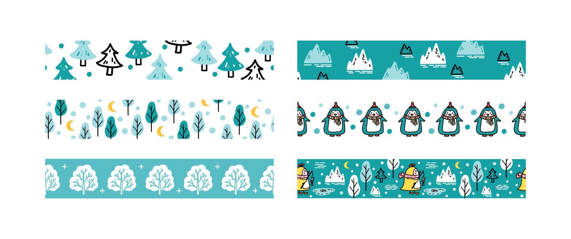 Set of pieces of winter seamless patterns for paper washi tapes vector