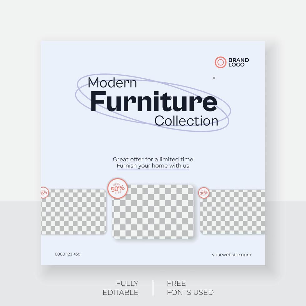 Furniture collection social media post design. vector