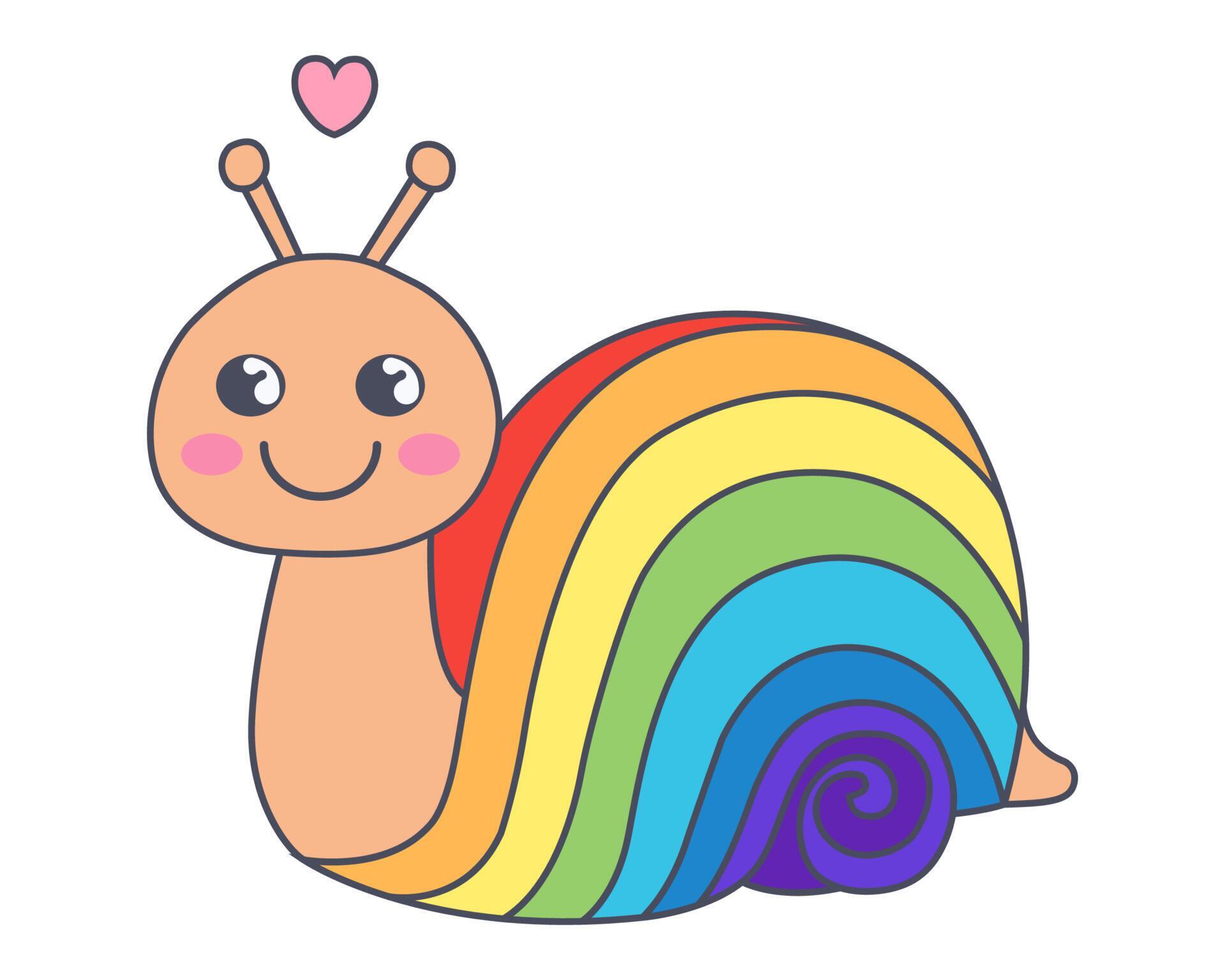 snail character with rainbow shell. cute character with outline stroke