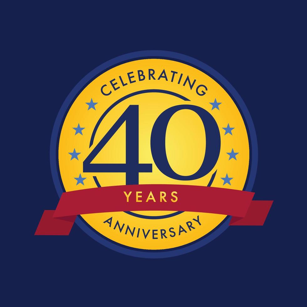 40 Years Anniversary seal logo icon with red ribbon vector