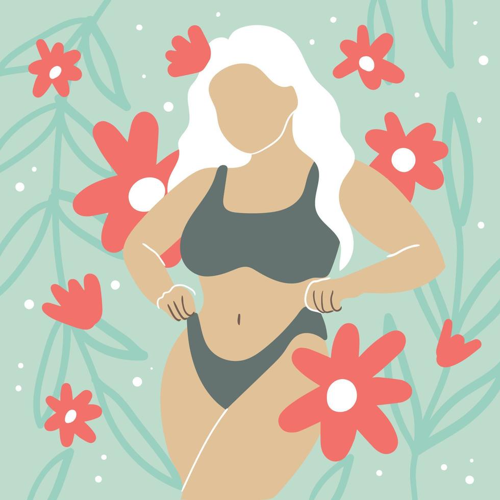 Abstract woman vector poster. Beauty fashion female figure in modern style. Body positive. Summer vibes. Perfect for print, poster, social media, cards