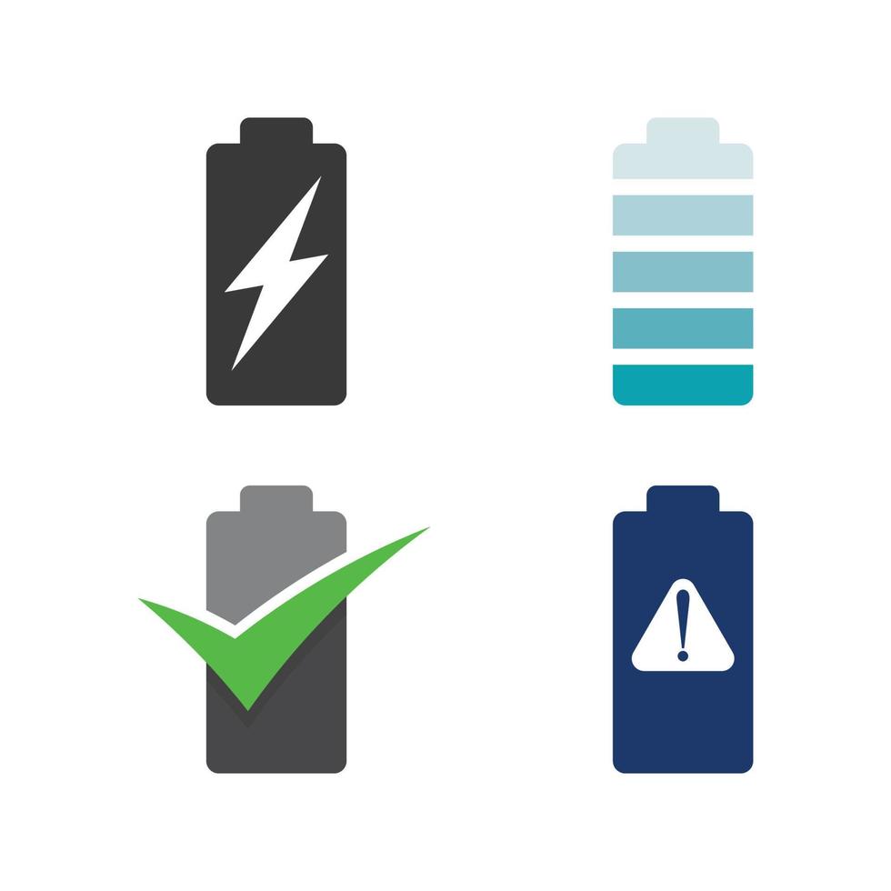 conjunto de iconos de logotipo de batería de alimentación plantilla de diseño de ilustración vectorial.icono de vector de carga de batería.alimentación de batería y logotipo de rayo relámpago