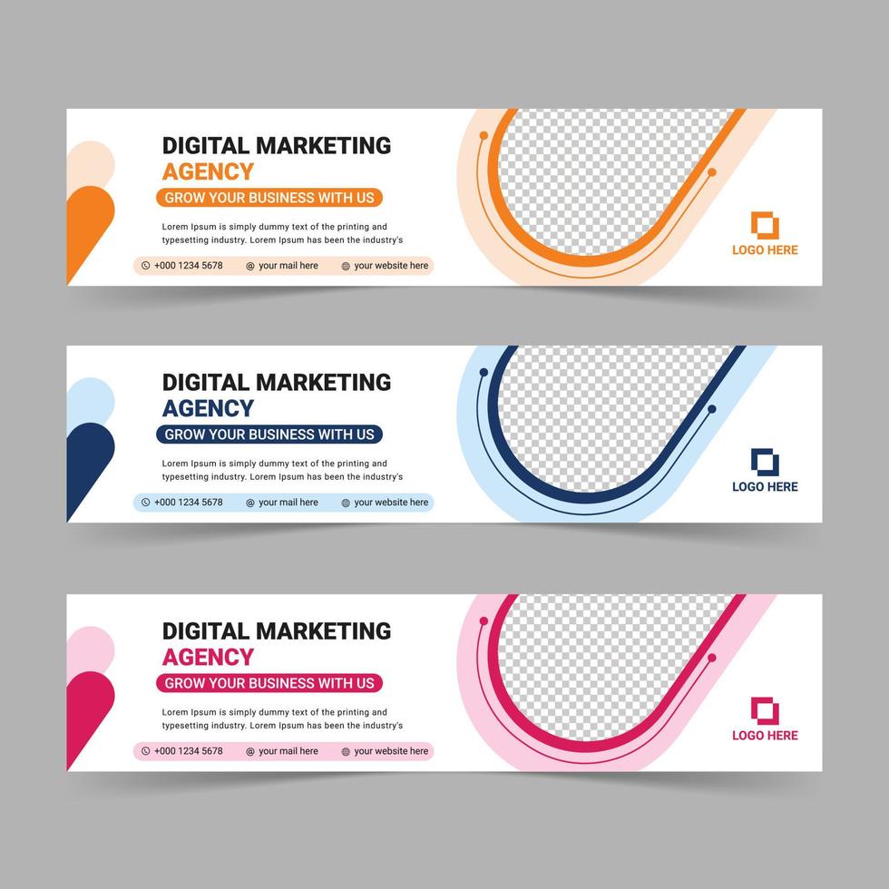 Marketing business agency social media cover design template, web banner template, Abstract banner design for ads, flyer Free Vector