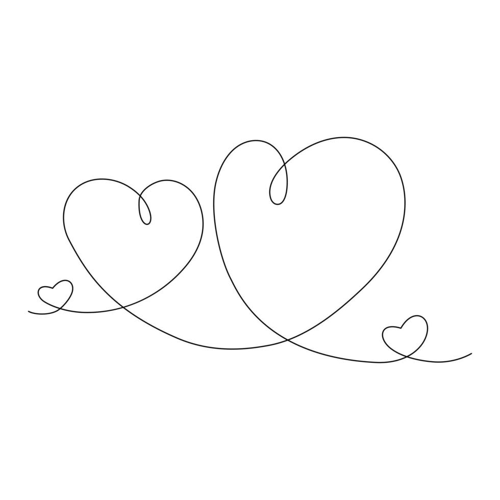 dibujo de línea continua signo de amor dos corazones dibujados a mano. Feliz día de San Valentín. diseño para tarjetas vector