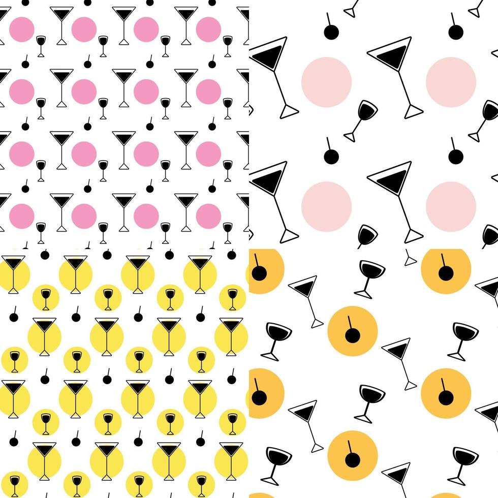 Set of 4 abstract seamless patterns from glasses and spot in trendy hue. Background texture. Isolate vector