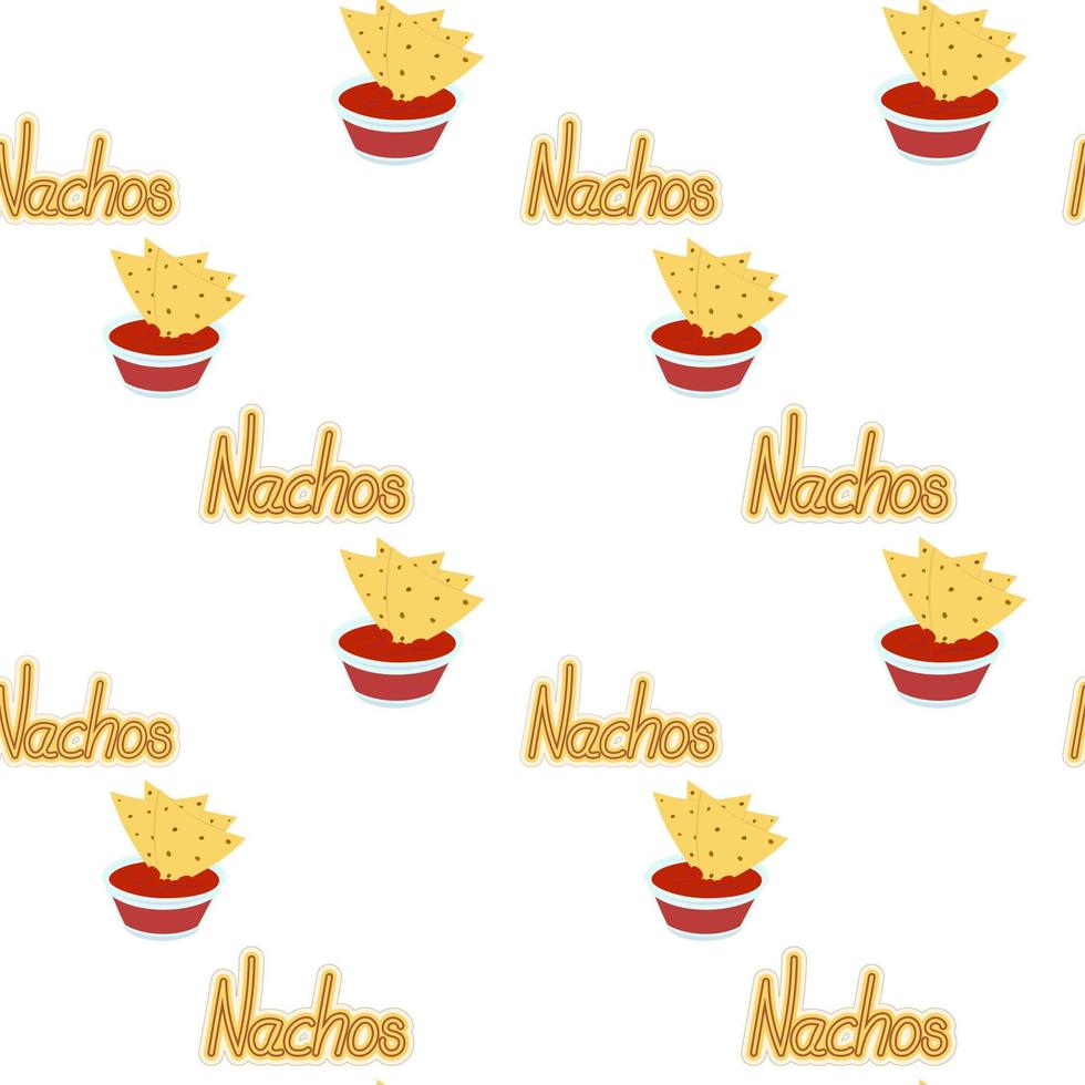 Endless pattern of Nachos and Handwriting Lettering. Latin American cuisine. Fast food menu. Isolate vector