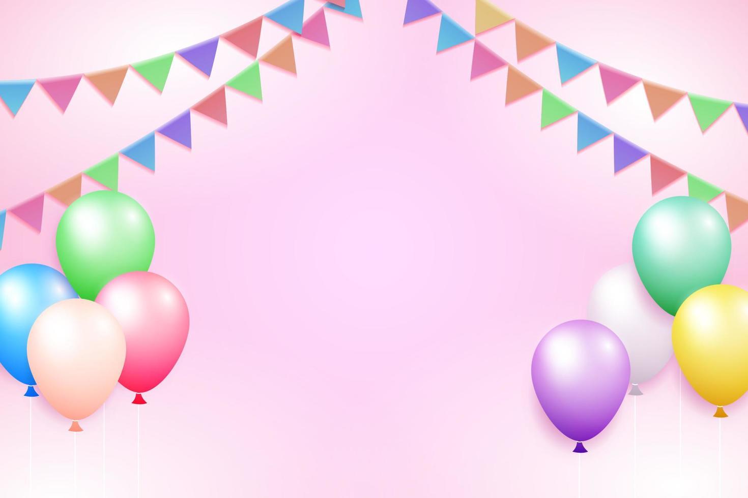 Birthday and festive background with colorful flags and balloon vector illustration.