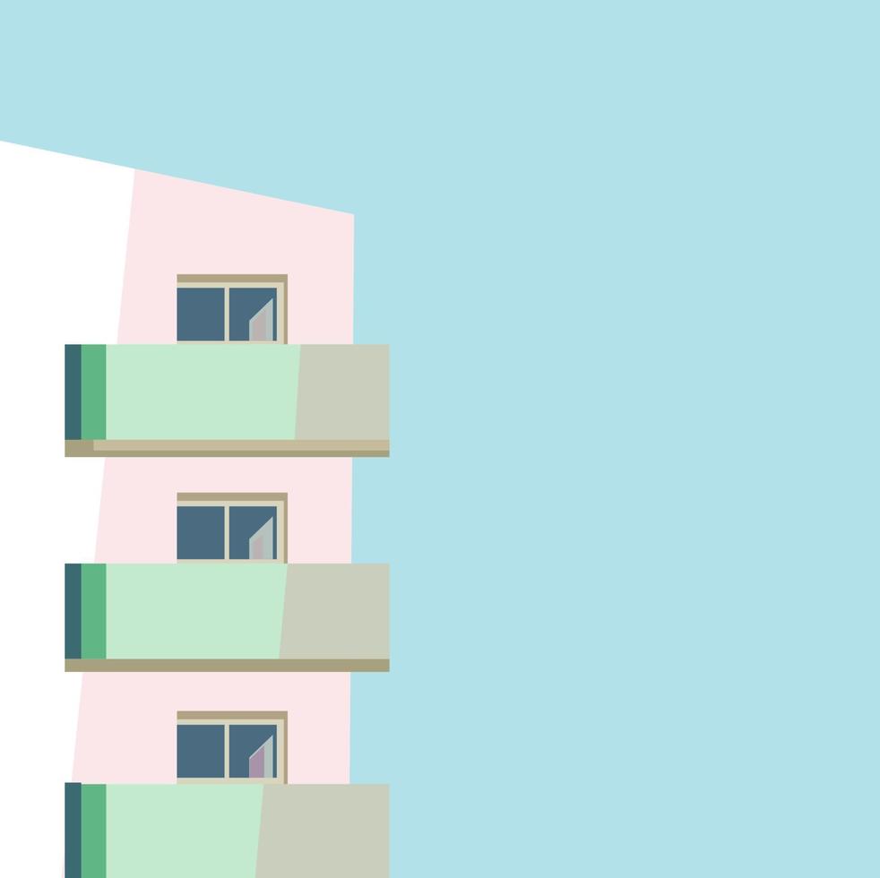 High-rise white building with balconies against the blue sky and sunset vector