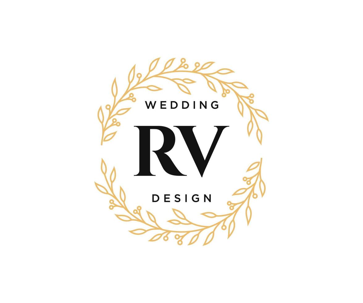 colección de logotipos de monograma de boda con letras iniciales rv, plantillas florales y minimalistas modernas dibujadas a mano para tarjetas de invitación, guardar la fecha, identidad elegante para restaurante, boutique, café en vector