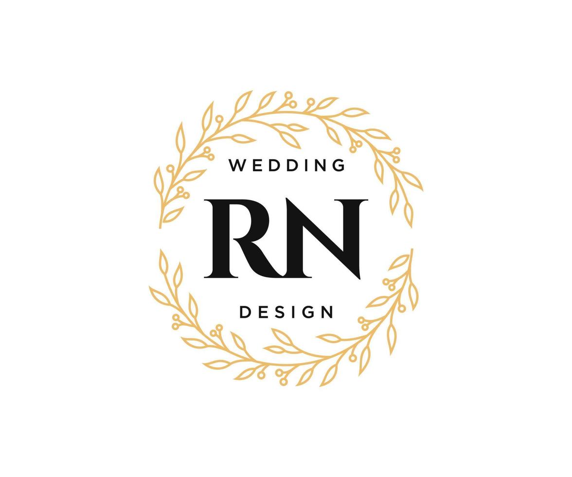 RN Initials letter Wedding monogram logos collection, hand drawn modern minimalistic and floral templates for Invitation cards, Save the Date, elegant identity for restaurant, boutique, cafe in vector