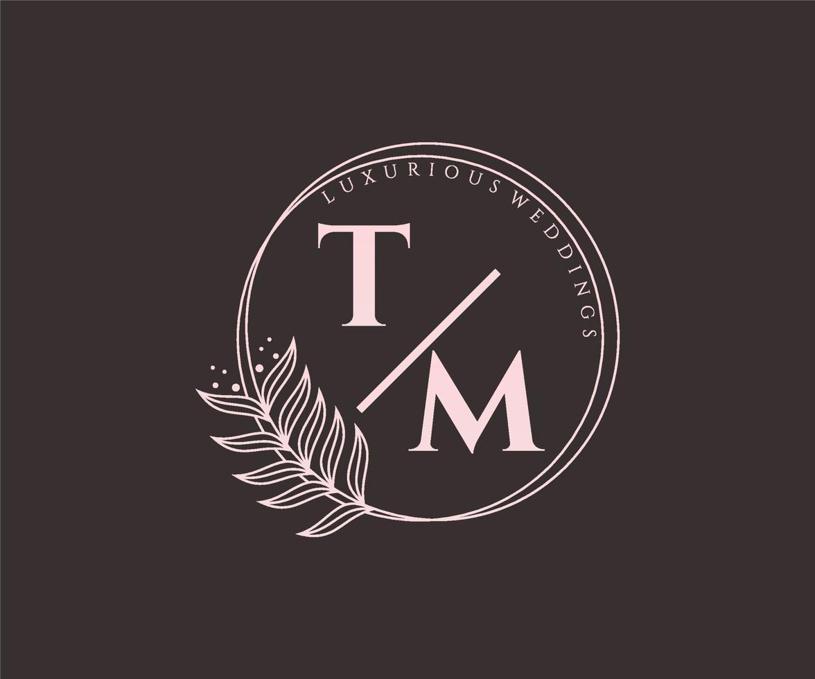 TM Initials letter Wedding monogram logos template, hand drawn modern minimalistic and floral templates for Invitation cards, Save the Date, elegant identity. vector