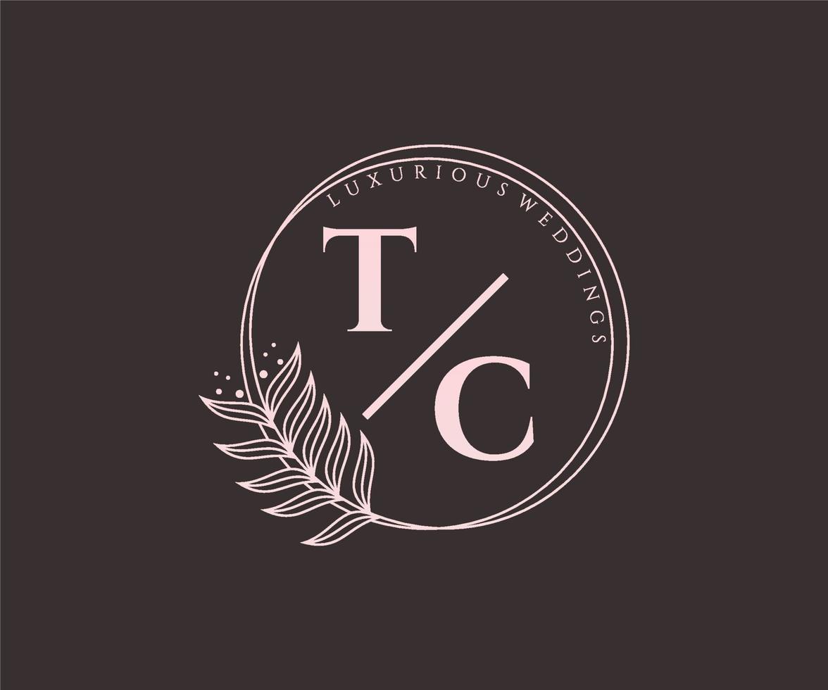 TC Initials letter Wedding monogram logos template, hand drawn modern minimalistic and floral templates for Invitation cards, Save the Date, elegant identity. vector