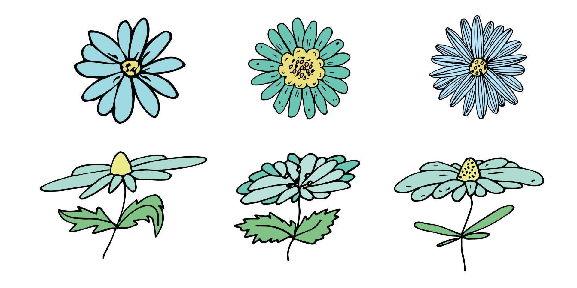 Simple flower clipart. Set of hand drawn floral doodle. For print, web, design, decor, logo vector