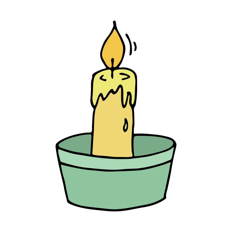 Burning aroma candle. Single doodle illustration. Hand drawn clipart for card, logo, design vector