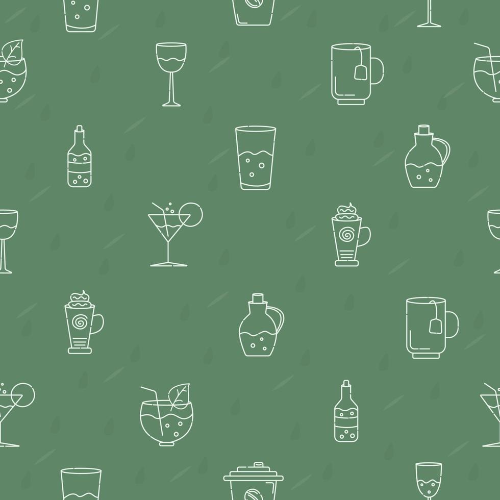 Different types of drinks, seamless pattern vector