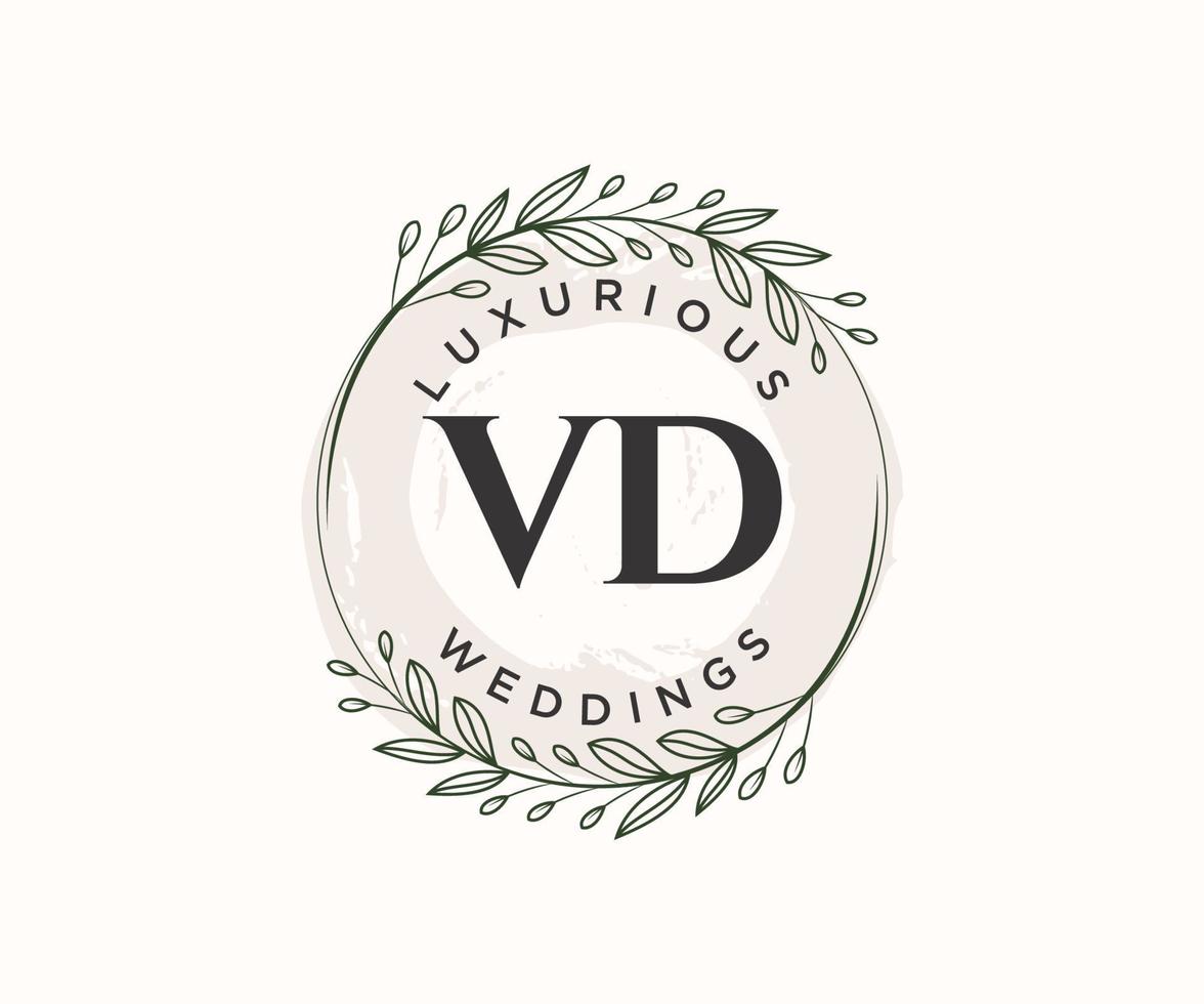 VD Initials letter Wedding monogram logos template, hand drawn modern minimalistic and floral templates for Invitation cards, Save the Date, elegant identity. vector