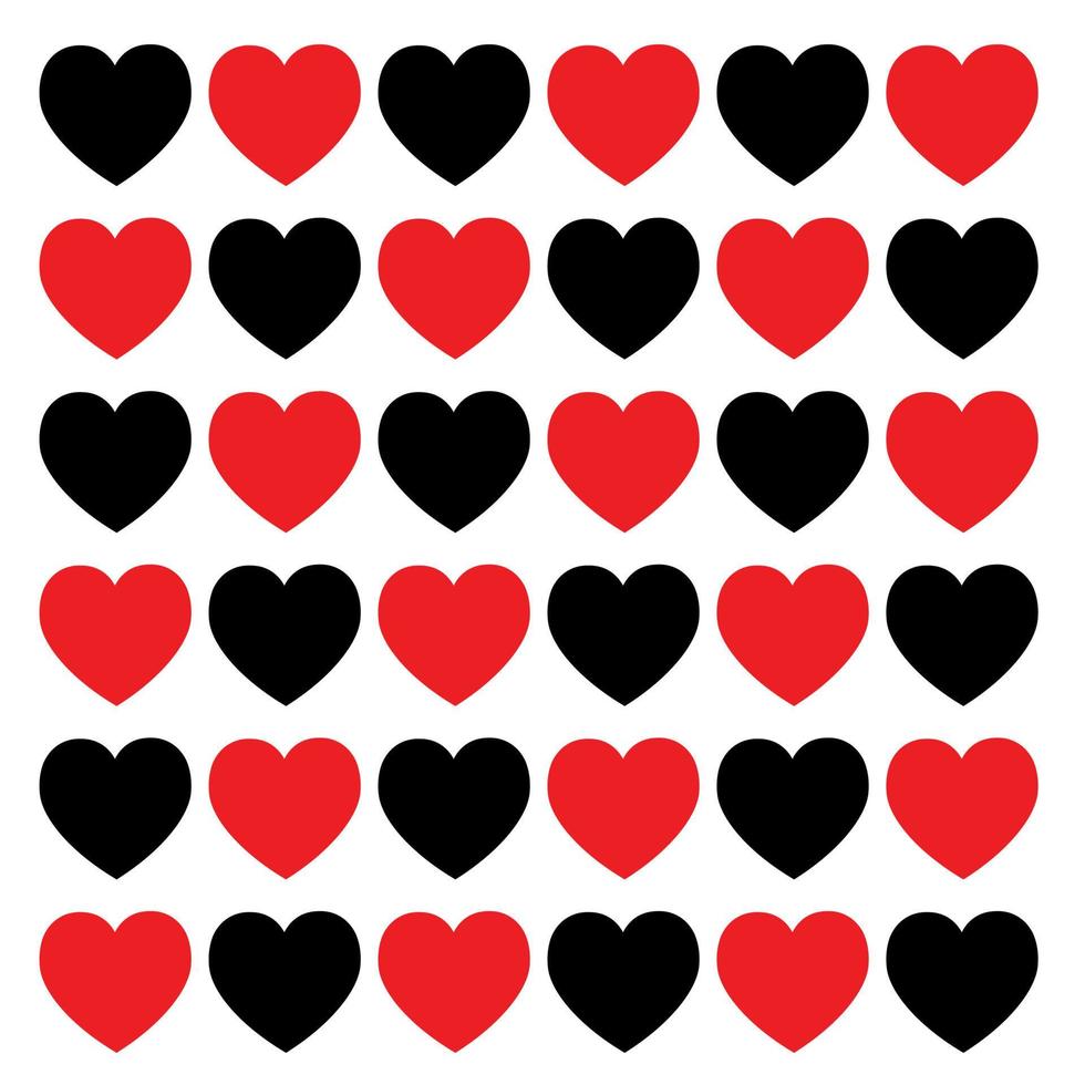 Red and black hearts pattern on white background vector