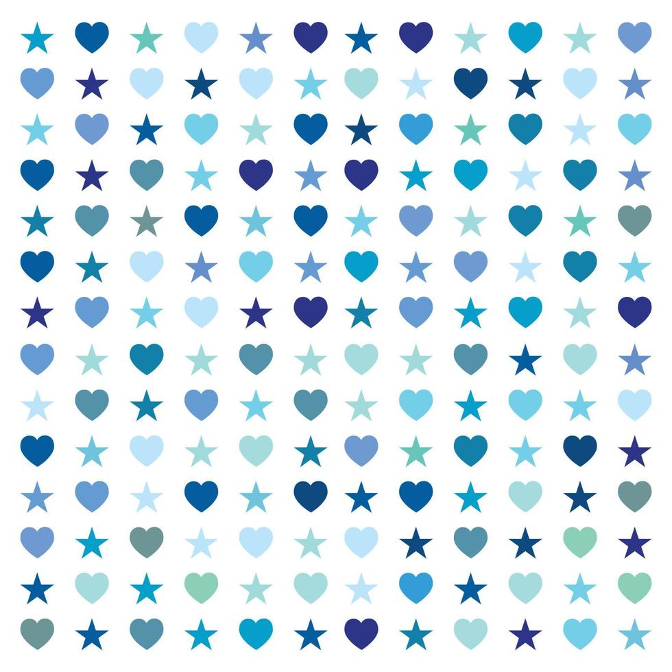 pattern of stars and hearts in cold blue tones vector