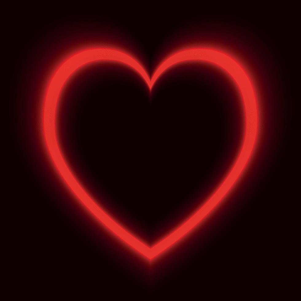Red neon heart on black background vector