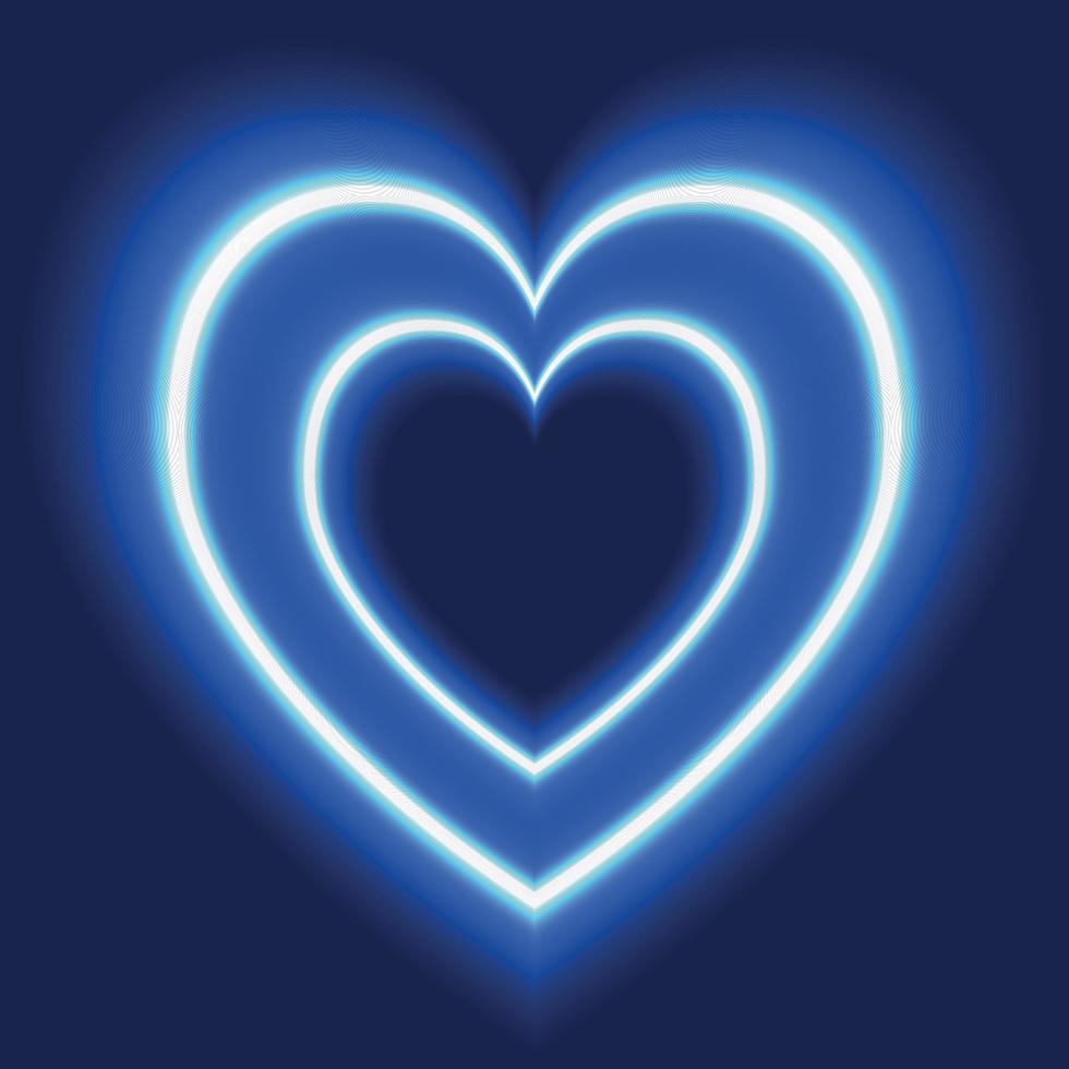 Electric blue color neon heart on dark background vector