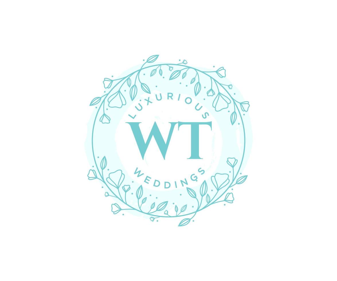 WT Initials letter Wedding monogram logos template, hand drawn modern minimalistic and floral templates for Invitation cards, Save the Date, elegant identity. vector