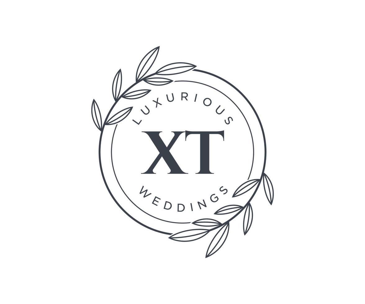 XT Initials letter Wedding monogram logos template, hand drawn modern minimalistic and floral templates for Invitation cards, Save the Date, elegant identity. vector