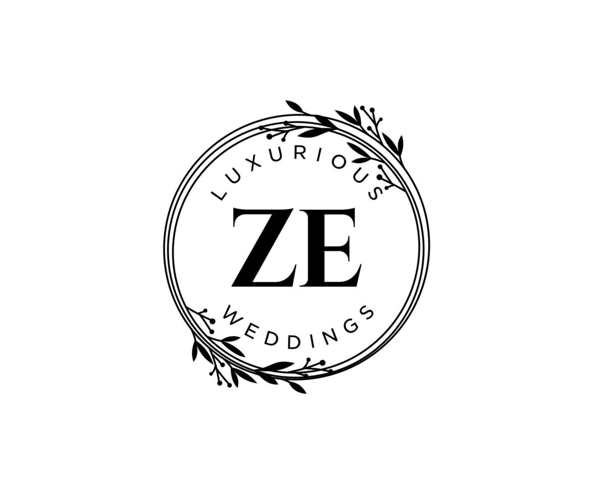 ZE Initials letter Wedding monogram logos template, hand drawn modern minimalistic and floral templates for Invitation cards, Save the Date, elegant identity. vector