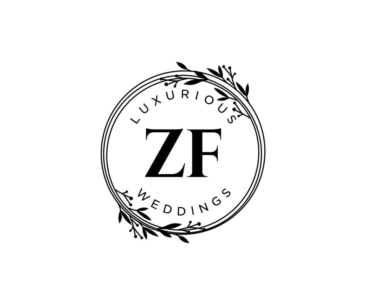 ZF Initials letter Wedding monogram logos template, hand drawn modern minimalistic and floral templates for Invitation cards, Save the Date, elegant identity. vector