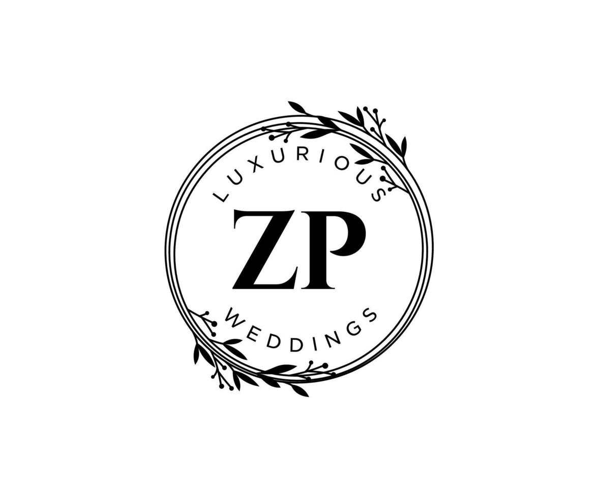 ZP Initials letter Wedding monogram logos template, hand drawn modern minimalistic and floral templates for Invitation cards, Save the Date, elegant identity. vector