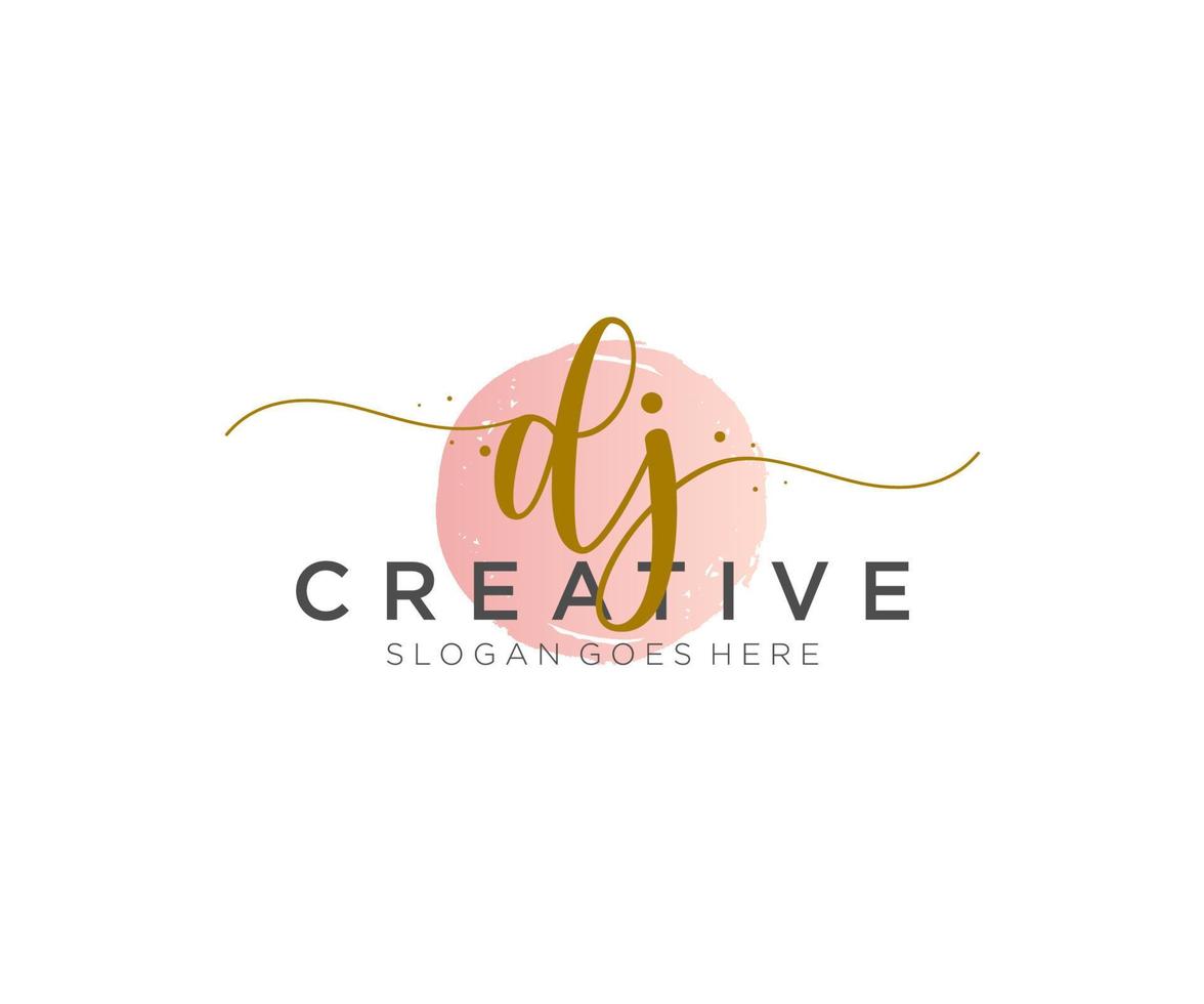 initial DJ Feminine logo beauty monogram and elegant logo design, handwriting logo of initial signature, wedding, fashion, floral and botanical with creative template. vector