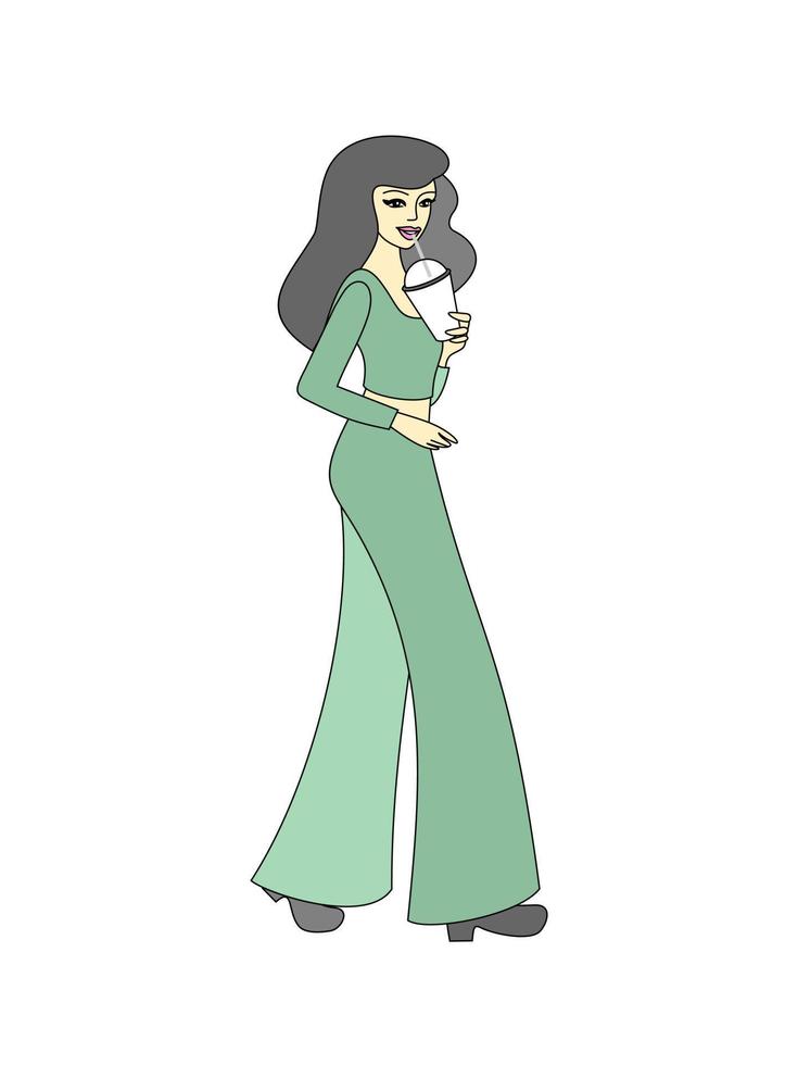 woman drinking a cocktail. milk drink, healthy balanced diet. active lifestyle. vector