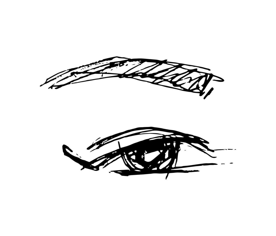 boceto de ojos logotipo de pestañas y cejas. boceto de maquillaje permanente. icono de salón de belleza vector