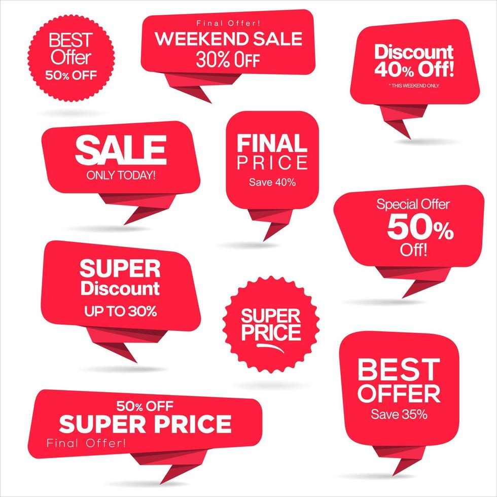 Modern sale stickers and tags red collection vector illustration