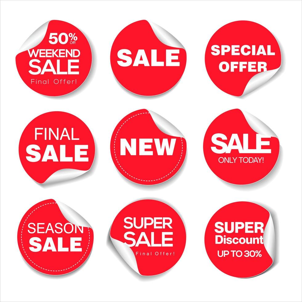 Modern sale stickers and tags red collection vector illustration
