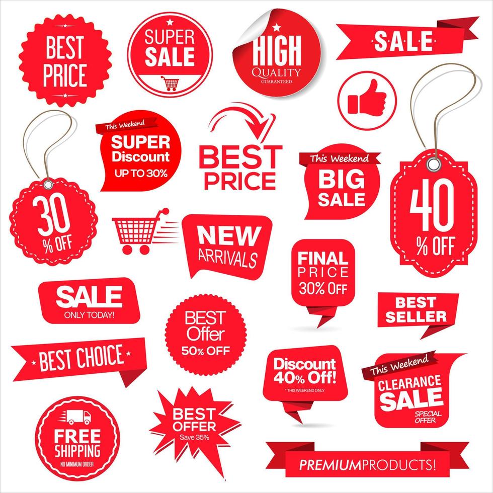 Modern sale stickers and tags red collection vector illustration